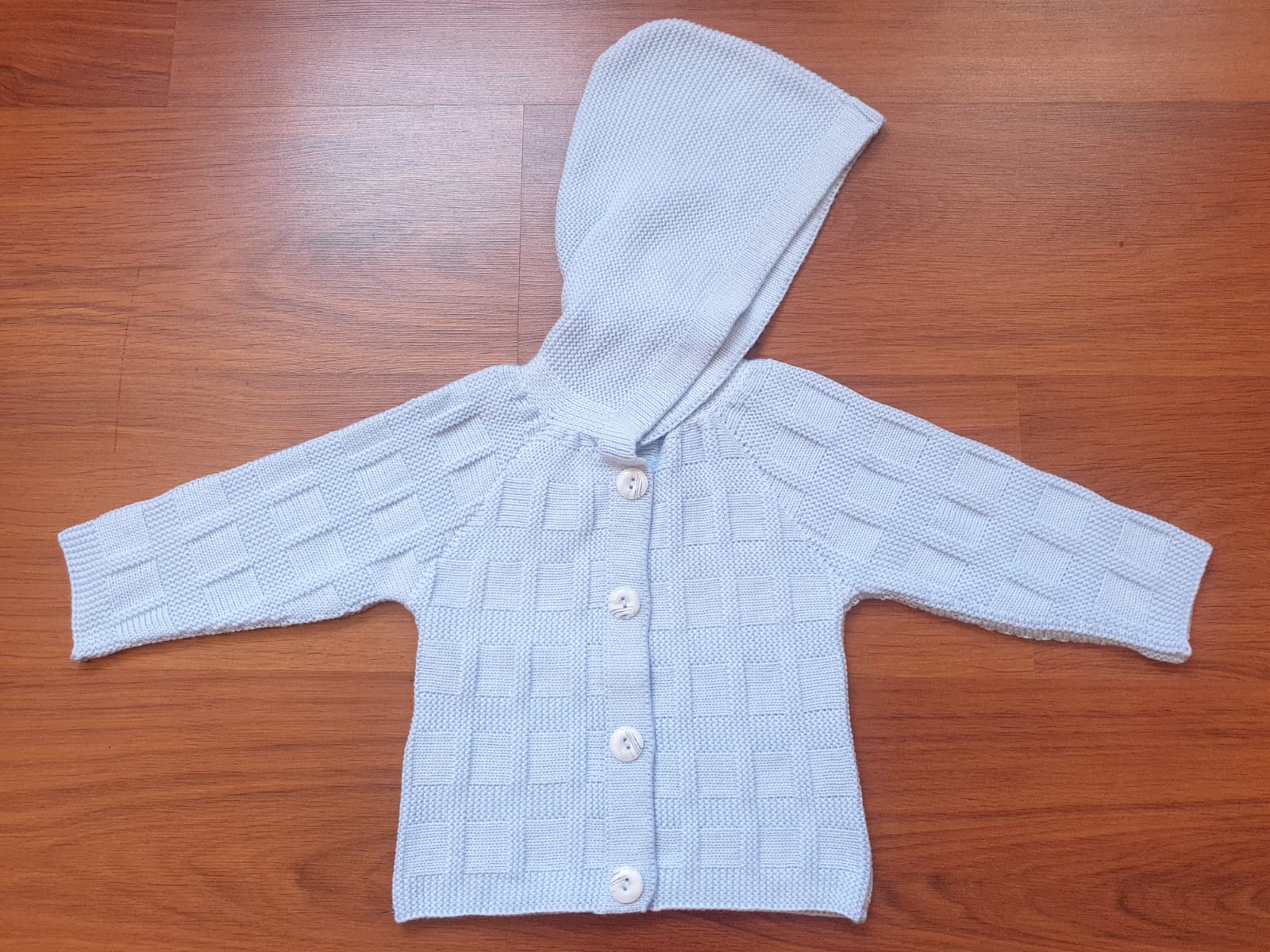 Kapüşonlu Kareli Triko Bebek Hırka